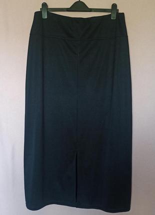 Темно синяя длинная эластичная юбка батал2 фото
