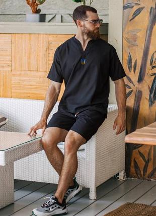 Костюм мужской лён натуральный шорты на резинке +шнурок + футболка6 фото