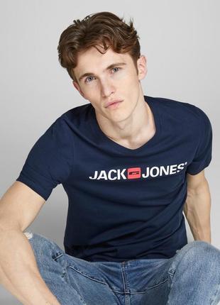 Стильная футболка синего цвета jack&jones made in bangladesh, молниеносная отправка1 фото