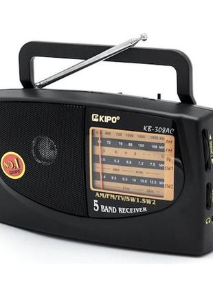 Радиоприемник kipo kb-308ac - мощный 5-ти волновой фм радиоприемник fm диапазона, приемник фм радио