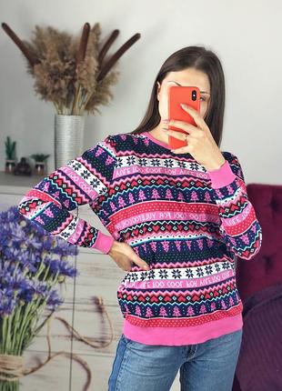 Яркий новогодний хлопковый лонгслив свитшет