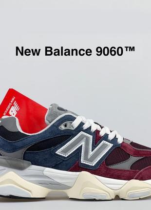 Женские кроссовки new balance 9060 весна/осень бордовые с синим, замша, текстиль