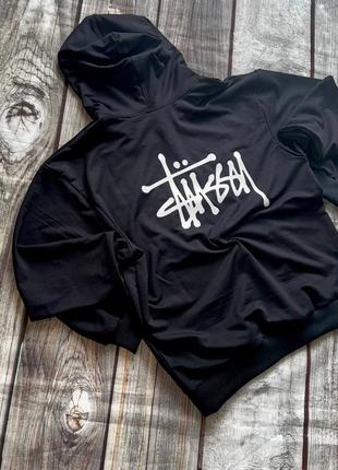 Мужская черная толстовка худи с капишоном stussy