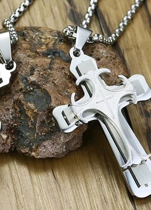 Мужская серебряная подвеска, металлическая цепочка на шею с крест