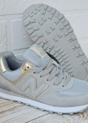 Стильные женские весенние кроссовки серые с золотом new balance замша сетка весна-осень,натуральная замша6 фото