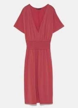 Zara платье миди с эластичным поясом7 фото