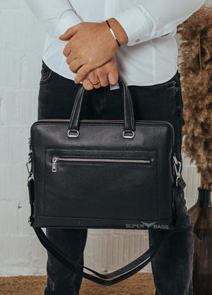 Чоловіча шкіряна сумка з відділенням для ноутбука leather collection чорна3 фото