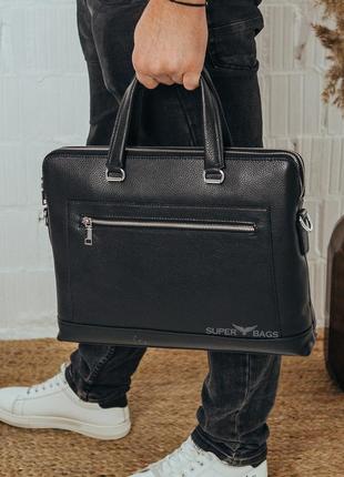 Чоловіча шкіряна сумка з відділенням для ноутбука leather collection чорна2 фото