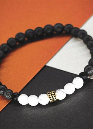 Чоловічий Браслет натуральні кахолонг / лава / агат