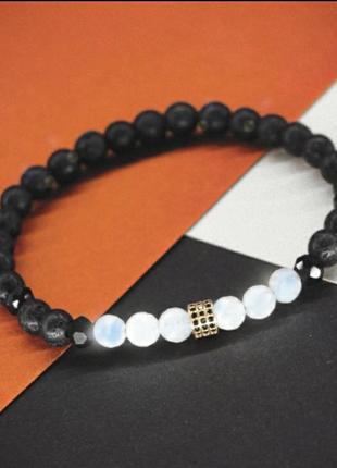 Чоловічий Браслет натуральні місячний камінь адуляр / лава / агат