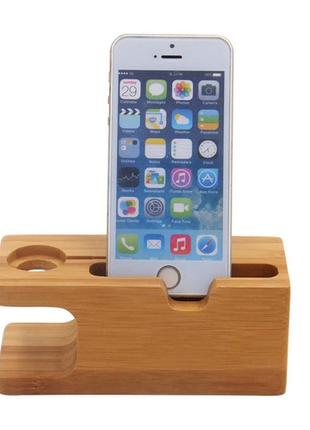 Підставка під телефон дерев'яна на стіл для зарядки (смартфон, iphone, ipad, apple watch)| підставка тримач для телефона настільна1 фото