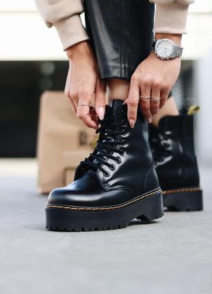 Ботинки зимние мартинсы dr. martens jadon black fur ❄сапоги на зиму6 фото