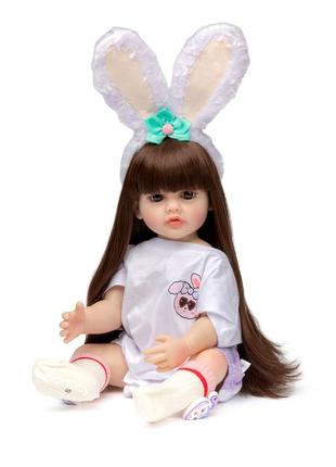 Силиконовая коллекционная кукла реборн reborn девочка зайка ( виниловая кукла ) высота 55 см