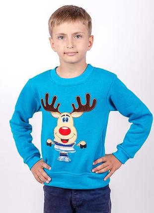 Теплий джемпер з оленем, з начосом новорічний