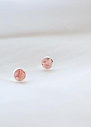 Сережки з рожевим опалом цвяшки - сережки з рожевим опалом гвоздики пуссеты3 фото