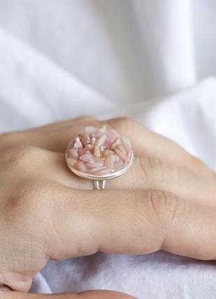 Перстеник з рожевим опалом - кольцо с розовым опалом - универсальный размер3 фото