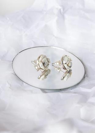 Сережки з білим опалом цвяшки - сережки з кахолонгом гвоздики пуссеты