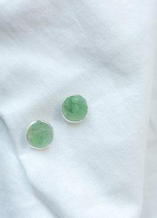 Сережки з зеленим кварцем цвяшки - серьги с зеленым кварцем гвоздики - агатом - зеленый агат пусеты