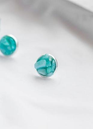 Сережки цвяшки з яскравим амазонітом - серьги с ярким амазонитом гвоздики пуссеты