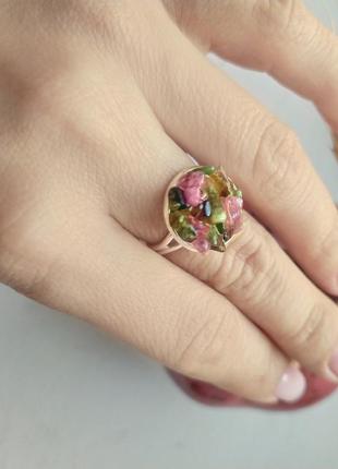 Перстеник з турмаліном - кольцо с турмалином - рубеллит - верделит - арбузный - микс2 фото