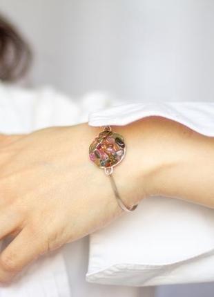 Срібний браслет з турмаліном - серебряный - серебро - турмалин цветной