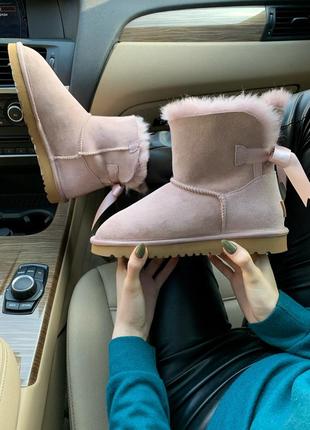 Уггі жіночі з бантом рожеві ugg bailey pink mini