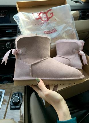 Угги женские с бантом розовые ugg bailey mini pink4 фото