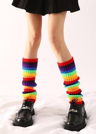 Гетры полосатые разноцветные в рубчик 5560 яркие полоски радуга гольфы до колен 40см3 фото