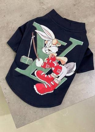 Брендова футболка для собак louis vuitton із зайцем bugs bunny, чорна