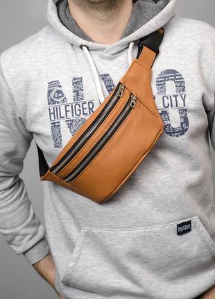 Компактная мужская сумка-бананка из натуральной кожи, сумка через плечо, сумка на пояс1 фото