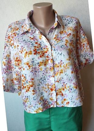 Кроп сорочка лляна в квітковий принт hm