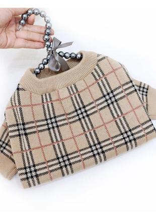 Брендовый свитер для собак burberry в мелкую клетку, бежевый3 фото