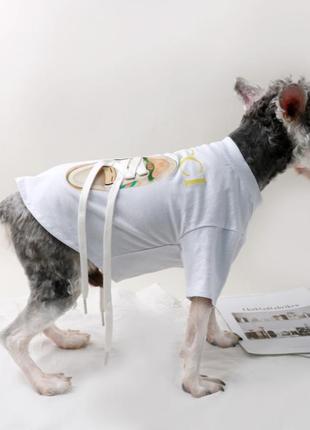 Брендовая футболка для собак gucci кеды со шнурками, белая3 фото