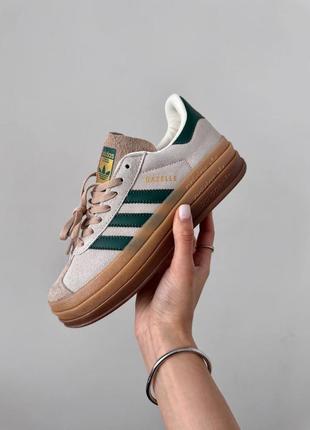 Жіночі кросівки adidas gazelle bold  platform cream / green premium1 фото