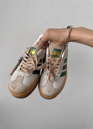 Жіночі кросівки adidas gazelle bold  platform cream / green premium4 фото