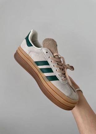 Женские кроссовки adidas gazelle bold platform cream / green premium2 фото