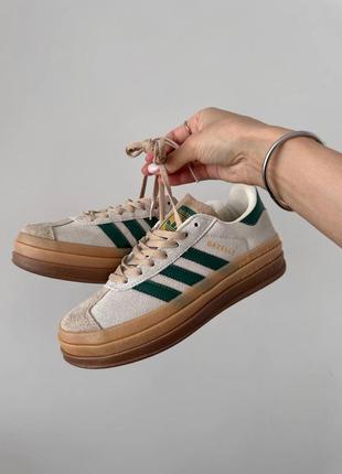 Женские кроссовки adidas gazelle bold platform cream / green premium5 фото