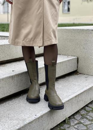 Чоботи chelsea boots runway оливкового кольору9 фото