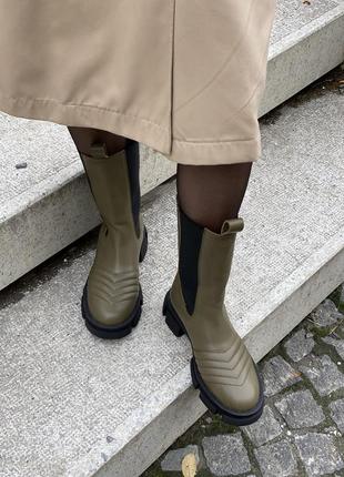 Чоботи chelsea boots runway оливкового кольору6 фото