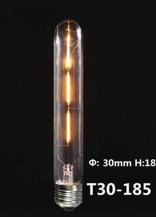 Лампа едісона світлодіодна t30-185 led трубчаста ретро лампочк...3 фото