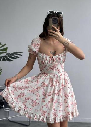 Легкое женское платье мини в цветочный принт2 фото