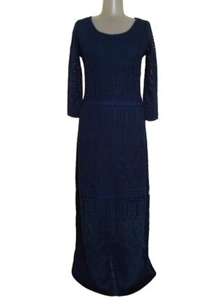 Платье вязаное трикотажное ажурное длинное синее кроше3 фото