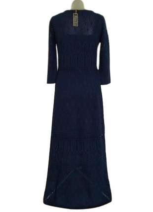 Платье вязаное трикотажное ажурное длинное синее кроше4 фото