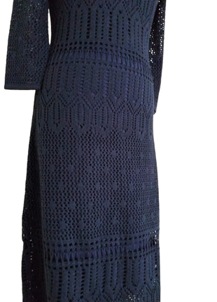 Платье вязаное трикотажное ажурное длинное синее кроше5 фото
