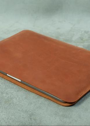 Чехол - карман для macbook, натуральная кожа в винтажном стиле (разные размеры для любой модели), цвет коньяк