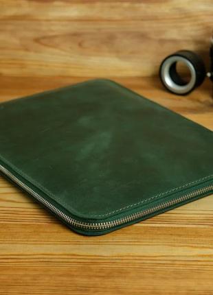 Шкіряний чохол на блискавці для macbook у вінтажному стилі, м'яка підкладка з повсті, колір зелений