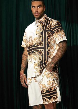 Костюм рубашка шорты в стиле версаче versace с вензелями