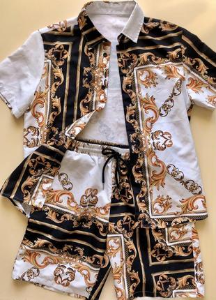 Костюм рубашка шорти в стилі версаче versace з вензелями3 фото