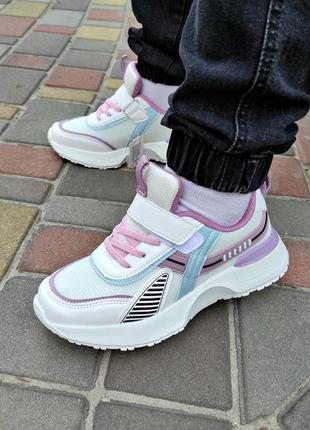 Кросівки на дівчинку tom.m р.32-37 білі з бузковим1 фото