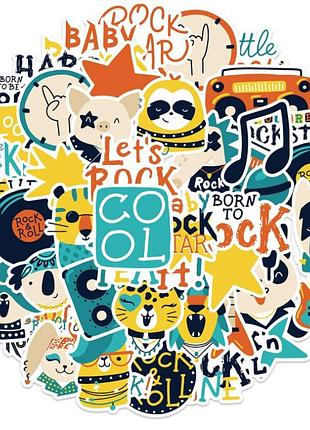 Набор виниловых наклеек стикеров рок и рок-н-ролл стикербомбинг на авто ноутбук стену 50 шт
